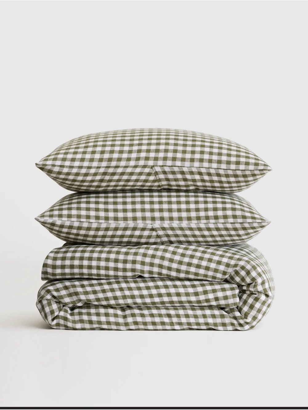 Quince NWOT European Linen Gingham Duvet Cover Set in Olive King/Cal King 1248